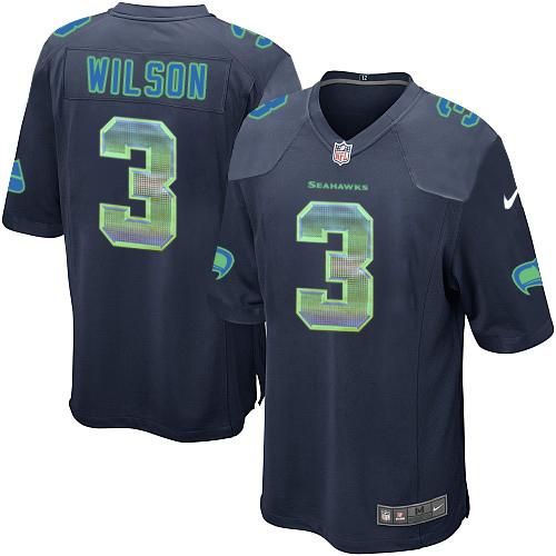 Nike Seahawks #3 Russell Wilson Steel Blue Team Color Men's Stitched NFL Limited Strobe Jersey - Click Image to Close